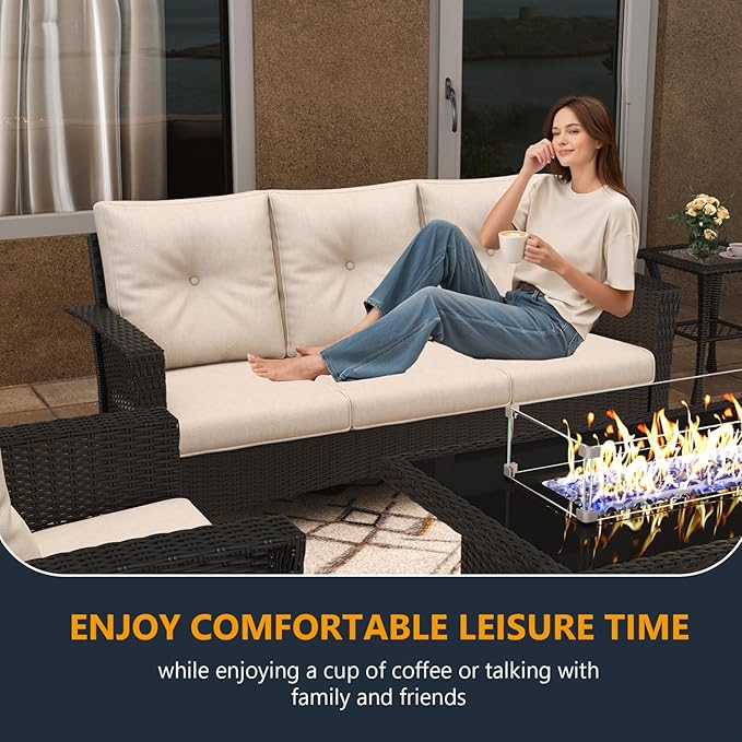 9 Pieces Outdoor Patio Furniture Set, Wicker Patio Sectional Set Conversation Wicker Swivel Chairs with Small Side Table