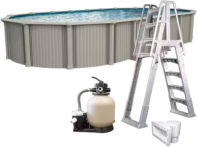 In The Swim 15' x 26' Oval Above Ground Swimming Pool - Excursion Package - Featuring: Sand Filter, Pump System and A-Frame Ladder