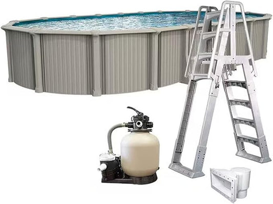 In The Swim 15' x 26' Oval Above Ground Swimming Pool - Excursion Package - Featuring: Sand Filter, Pump System and A-Frame Ladder