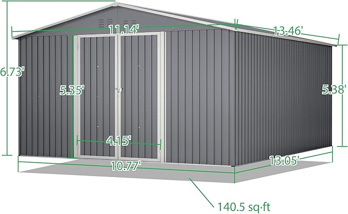 Outdoor Storage Shed, 11 X 13 FT Large Metal Utility Tool Sheds with Floor Frame, Steel Garden Shed for Backyard Garden Patio Lawn