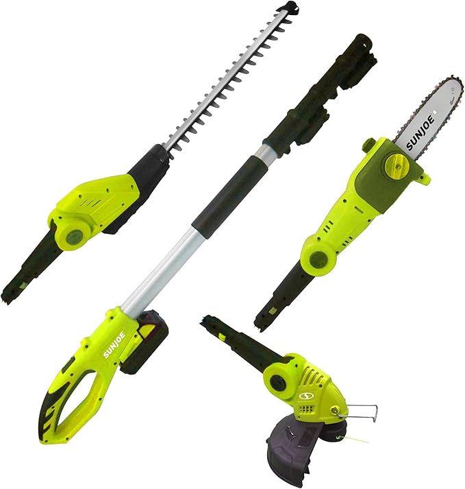 Sun Joe Cordless Lawn Care System, Grass & Hedge Trimmer Combo Power Tool Kit with 8” Pole Saw, Batteries & Charger - Heavy-Duty Trimming Machine Set for Lawn, Yard & Gardening Care, IONMAX GTS4002C