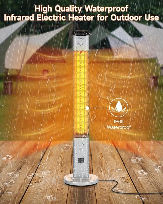Electric Heater for Patio, 48.5" Large Standing Premium Space Heater IP65 Waterproofed for Indoor or Outdoor Use,1500W with 9 Hours Timer