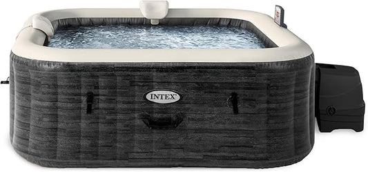 INTEX 28451EP PureSpa Greystone Deluxe Spa Set: Includes Energy Efficient Spa Cover and Wireless Control Panel – Spa Control App – Built-In FastFill Inflation System – 6 Person Capacity – 77" x 28"