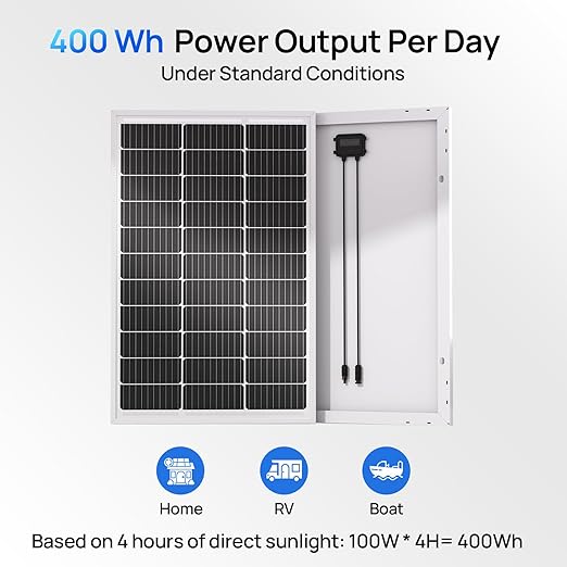 ECO-WORTHY 2pcs 100 Watt Solar Panels Monocrystalline Solar Panel for 12V/24V Battery RV Marine Boat and Other Off-Grid Applications, 2-Pack 100W
