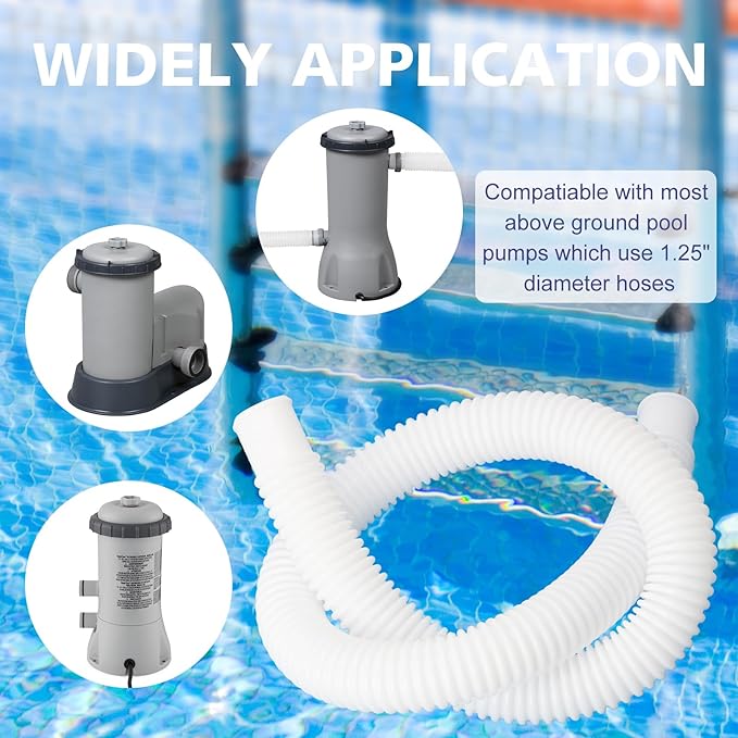 Pool Hose for Above Ground Pools, 3 Packs 1.25" Diameter Pool Pump Replacement 59 Inches Length Swimming Pool Hose with 6 Pcs Hose Clamps