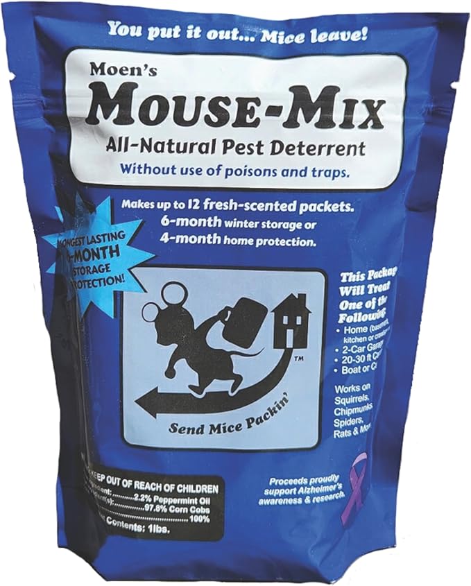 Moen’s Mouse Repellent Pouches, Peppermint Oil Rodent Repellent & Deterrent – Effective Mice Repellent for Home, Car, RV, Garage & Shed – Safe for Kids & Pets – 1 lb. (12 Pack)