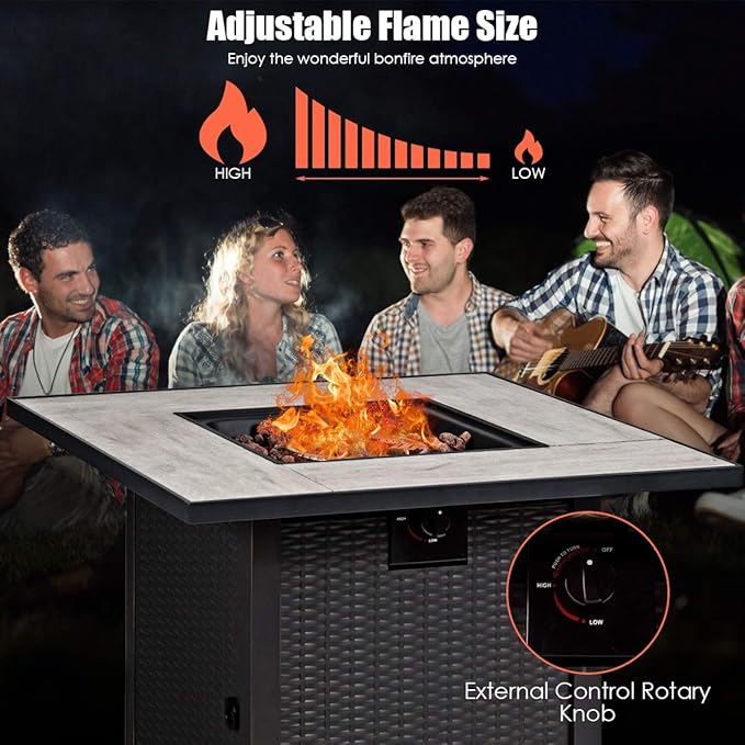 Giantex Propane Fire Pit Table, 30 inch 50,000 BTU Square Gas Firepits w/Ceramic Tabletop, Emboss Gas Heater w/Lava Rock, Waterproof Cover, ETL and CSA Certification for Outside(Black & Gray)