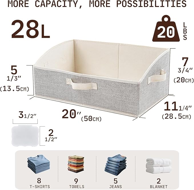Closet Organizers and Storage with Labels Clip,Trapezoid Storage Bins,Storage Baskets for Shelves,Gift Basket Empty for Birthday,Books,Foldable Toy Storage Organizer,Large,Honey Beige,3-Pack
