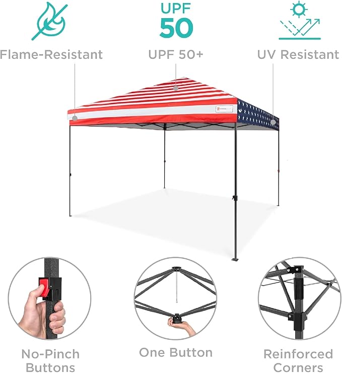 Best Choice Products 8x8ft 1-Person Setup Pop Up Canopy Tent Instant Portable Shelter w/ 1-Button Push, Case, 4 Weight Bags - American Flag