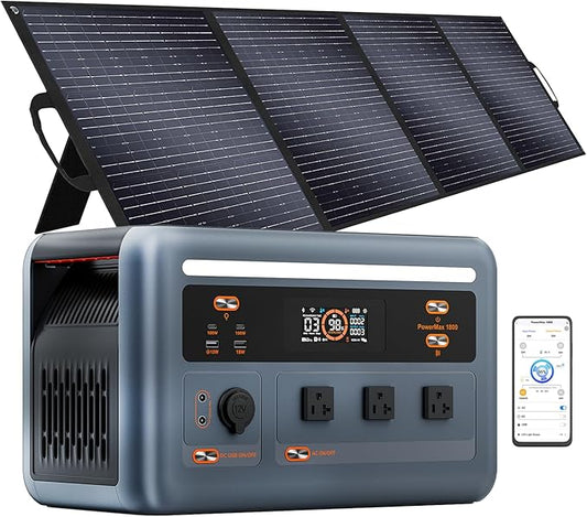 OSCAL 1800W Solar Power Station PowerMax 1800SE with 400W Solar panels, 1024Wh Expandable LiFePO4 Battery Generator with 3×1800W AC Outlets (3600W Peak), 800W AC Charging & 800W Solar Charging, APP