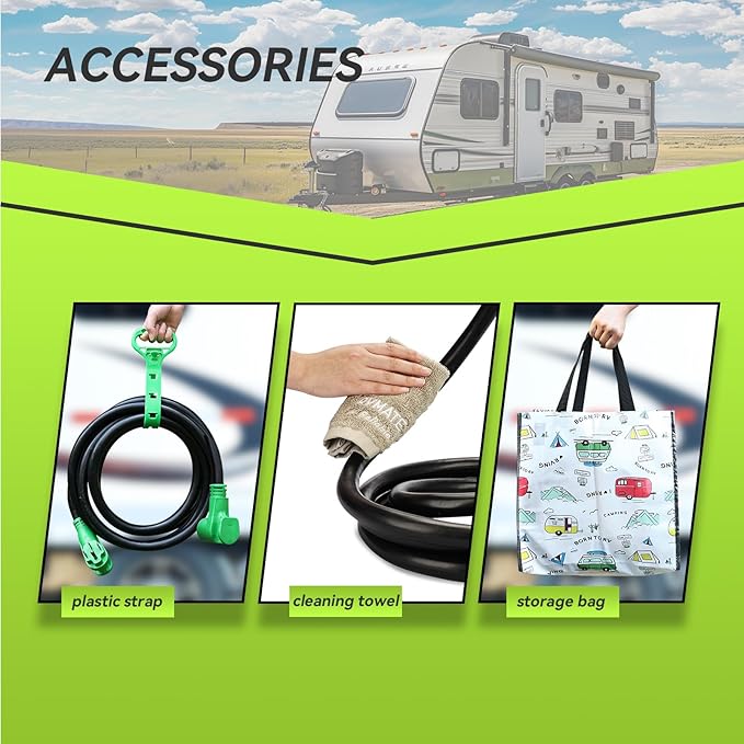 RVMATE 50 Amp 15 Feet RV/EV Extension Cord, Easy Plug in Handle, 14-50P to 14-50R with LED Indicator, ETL Listed, Come w/Storage Bag and Plastic Strap