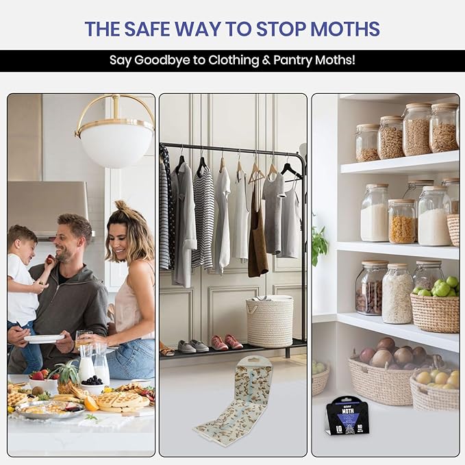 Glevro® Pantry Moth Traps for House Indoor 10 Pack – Extra Sticky Glue Trap for Kitchen and Food Storage – Seed Grain Flour Pheromone Traps for Pantry Moths