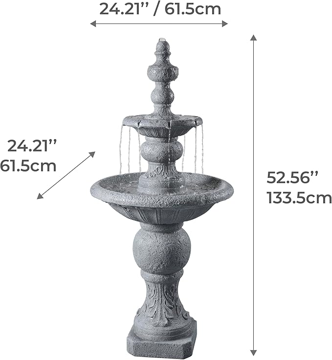 Teamson Home 52.56 in. Outdoor Two-Tier Water Fountain with Realistic ICY Stone Texture for Outdoor Living Spaces Creating a Calming Oasis for Gardens, Landscaping, Patios, Balconies, Lawns, Gray
