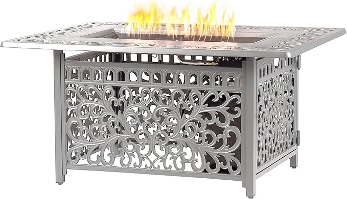 Rectangular 48 in. x 36 in. Aluminum Propane Fire Pit Table, Glass Beads, Two Covers, Lid, 57,000 BTUs in Grey Finish
