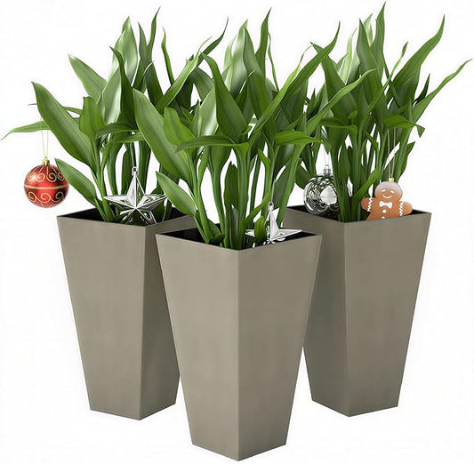 Outsunny Tall Planters for Outdoor Plants Set of 3, 28 in Taper Planters with Drainage Holes, Indoor Grande Plant Pots, Front Porch Decor, Grey
