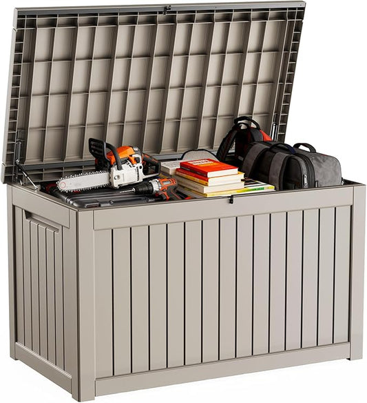DRATO 280 Gallon Deck Box, Waterproof Resin Large Outdoor Storgae Box for Patio Furniture, Patio Cushions, Gardening Tools, Pool Supplies, Lockable