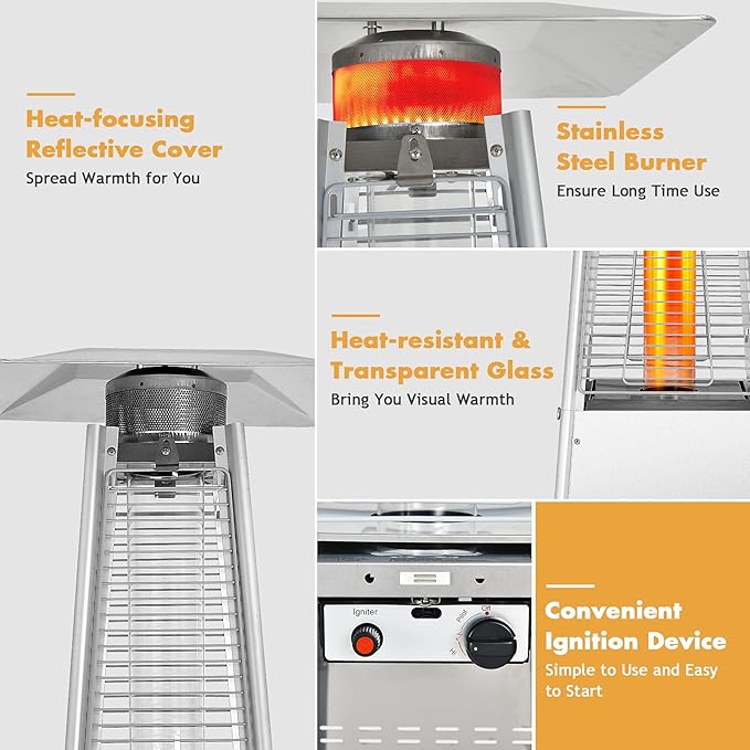 Tangkula 90-inch Outdoor Patio Heater, 42000 BTU Portable Outdoor Pyramid Propane Heater with Wheels, Quartz Glass Tube, Auto Shut Off Protection for Backyard, Garden