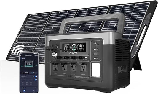 OUKITEL P1000 PLUS 1800W Solar Generator with Panel(Peak 3600W), 1024Wh Power Station 1200W Fast Charging APP Control Emergency LiFePO4 Battery for Home Backup Camping RVs
