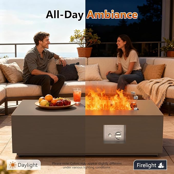 Outdoor Fire Pit Table Propane Gas Fire pits &Outdoor Fireplaces 42″ Rectangular Firepit Table, 50,000 BTU Fire Table for Patio Set, Sand