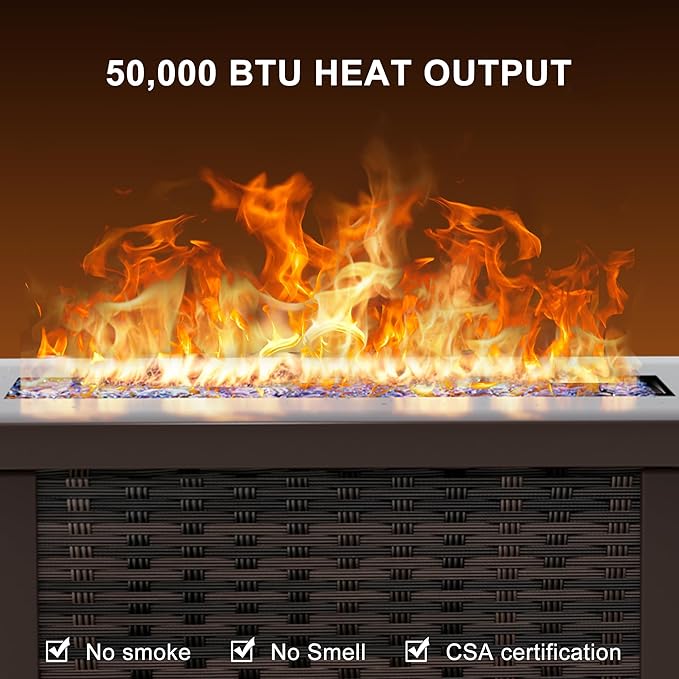 42 Inch Propane Fire Pit Table, 50,000 BTU Outdoor Gas Fire Pits with Removable Lid, 2 in 1 Rectangular Firepit Table for Outside Patio Deck and Garden