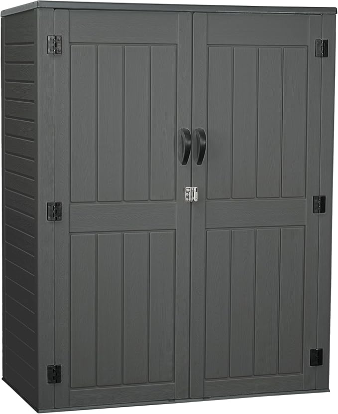 Vertical Resin Storage Shed, 60 Cuft Garden Tool Sheds & Outdoor Storage, Plastic Outdoor Storage Cabinet Waterproof, 4.5 x 2.3 ft Backyard Outside Lawn Mower Storage Shed, Grey