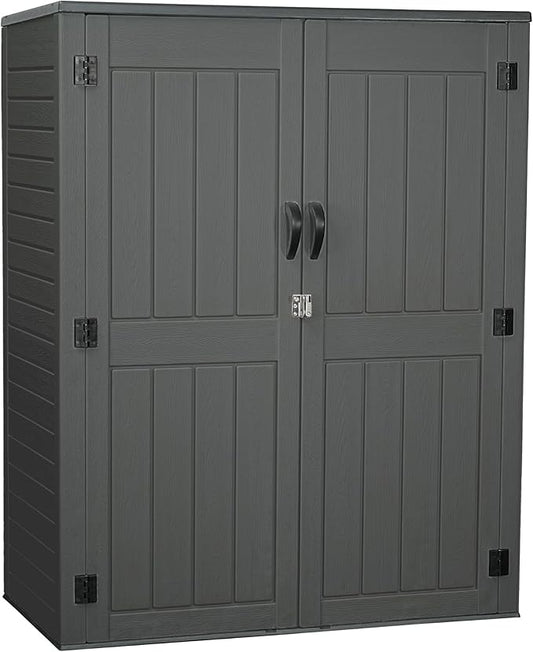 Vertical Resin Storage Shed, 60 Cuft Garden Tool Sheds & Outdoor Storage, Plastic Outdoor Storage Cabinet Waterproof, 4.5 x 2.3 ft Backyard Outside Lawn Mower Storage Shed, Grey