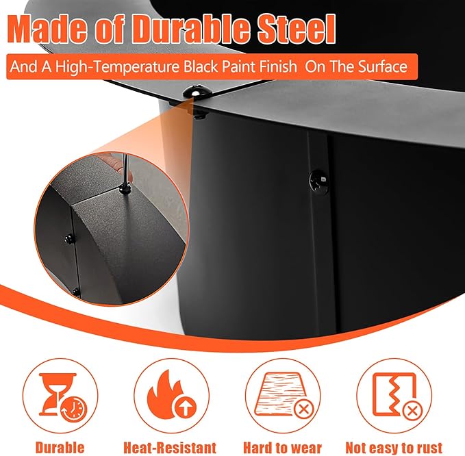 Fire Pit Ring 42-Inch Outer/36-Inch Inner Diameter for Outside Fire Pit, Heavy Duty Steel Insert, DIY Ring Insert Accessories, Easy Setup Above or In-Ground for Backyard, Camping, Black