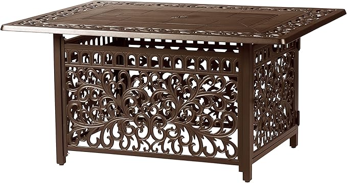Rectangular 48 in. x 36 in. Aluminum Propane Fire Pit Table, Glass Beads, Two Covers, Lid, 57,000 BTUs in Brown Finish