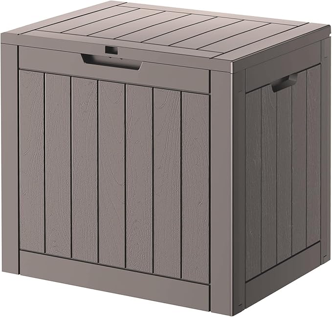 NUNU LAB 35 Gallon Outdoor Storage Box Waterproof, Outside Package Delivery Deck Boxes with Lockable Lid, Backyard Storage Bin For Garden Tools, Patio Cushions, Pool Accessories, Gray