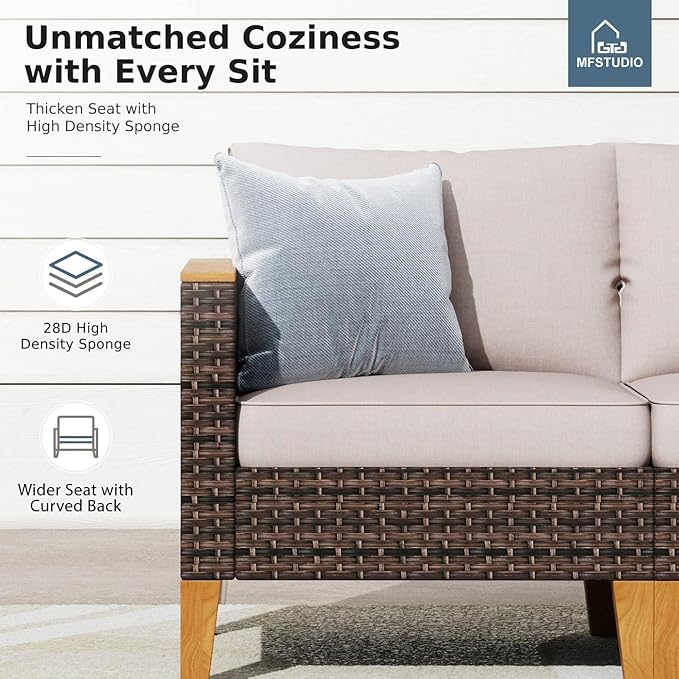 MFSTUDIO 12 Pieces Extra Large Wicker Patio Furniture Set, Half-Moon Curved Outdoor Rattan Patio Sectional Sofa Set, 4 x Curved Sofa, 2 x Armless Couch, 4 x Ottoman, 2 x Corner Chair(Beige Cushion)