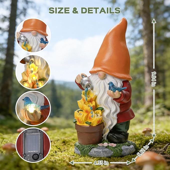 Ayadon Solar Gnome Statue Outdoor Decor,Gnome Figurines with Flower LED Light for Garden Decorations for Patio Lawn Balcony Fairy Gardens,Housewarming Gifts for Women Mom