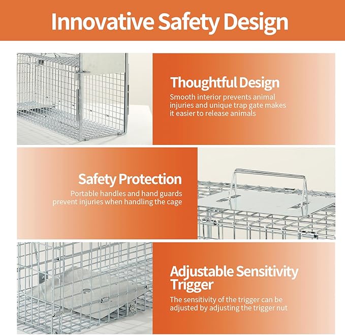32 Inch Animal Trap Cage,Folding Live Animal Trap Cage for Stray Cats,Raccoons,Armadillos and Rabbits