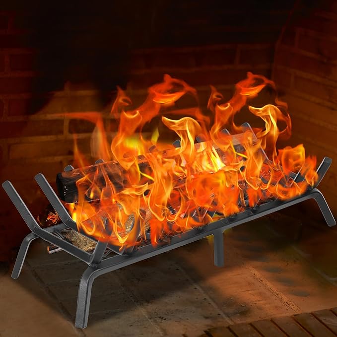 G GOOD GAIN Fireplace Grate with Ember Retainer, 32in Heavy Duty Steel Indoor, Chimney Hearth Wood Stove Burning Rack Holder,1/2 Bar Fire Place Asseccories for Outdoor, Fire Pits, Camping.