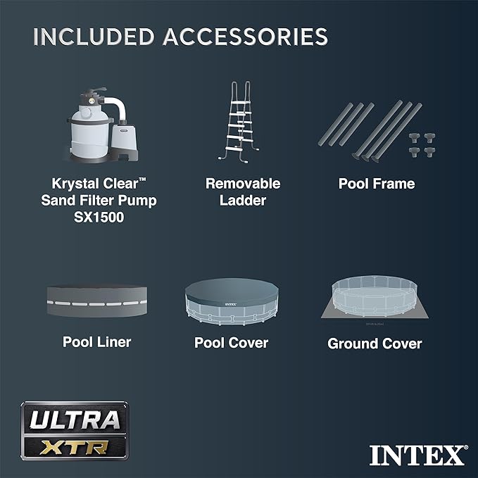 INTEX 26325EH Ultra XTR Deluxe Above Ground Swimming Pool Set: 16ft x 48in – Includes 1500 GPH Cartridge Sand Filter Pump – SuperTough Puncture Resistant – Rust Resistant – Easy to Assemble