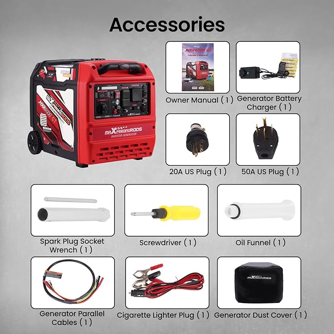 maXpeedingrods 6000 Watt Portable Inverter Generator with Bluetooth® App Remote Control, with Electric Start, Dual Voltage Output with Wheels and Telescopic Handle for Garden, RV Trips, Home Backup