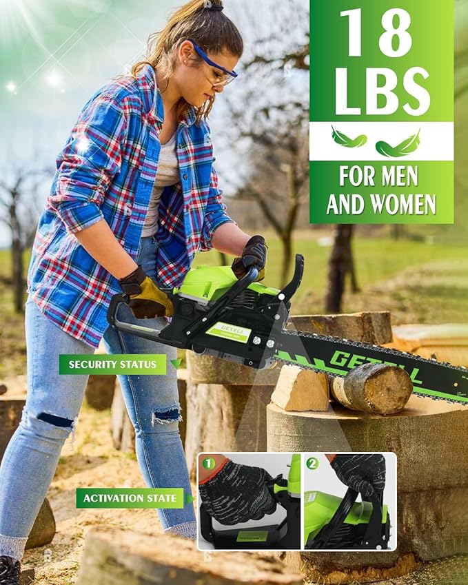Getell 58cc Gas Chainsaw 20 Inch & 18 Inch Bar – 3.6 HP Gas Powered Chainsaw with Easy-Start, Pro Anti-Vibration for Farm, Ranch, and Ranch & Heavy-Duty Work (G338 PRO)