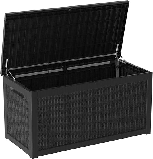 Mersco 320 Gallon Double-Wall Resin Deck Box - Lockable Waterproof Outdoor Storage Box, 1000lbs Capacity & Doubles as Seating for Patio Furnitures, Garden Tools, Pool Accessories (Black)