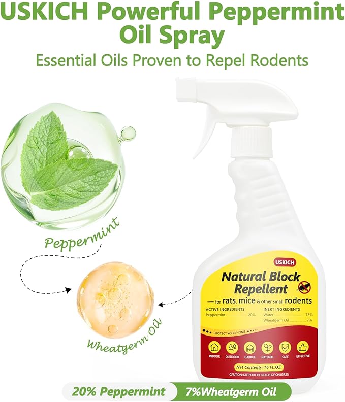 Peppermint Oil Rodent Repellent Spray for Vehicles -2 Pack Rodent Repellent & Mouse Repellent Spray, Natural Mice Repellent for Car Engines, RVs, Trucks & Boats - Safe Indoor & Outdoor Use,16oz