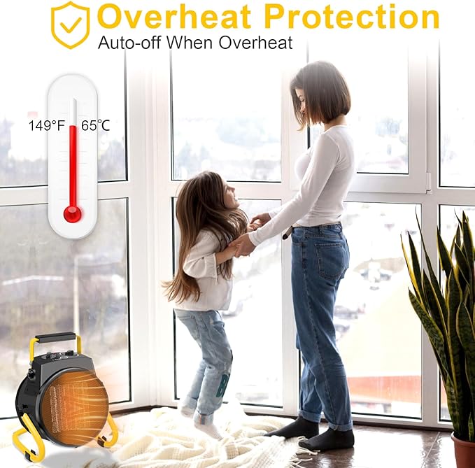 1500W Portable Garage Heater, Electric Outdoor Heater with Fast Heating & Overheat Protection, Patio and Greenhouse Space Heater for Indoor or Outdoor Use（Yellow）