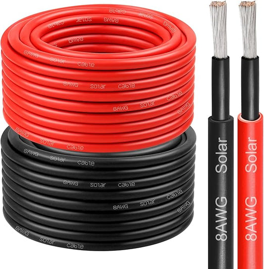 8 AWG Solar Cable 50FT Red + 50FT Black Tinned Copper Wire, 8 Gauge Solar Panel Wire for RV, Automotive, Trailer, Marine, Outdoors