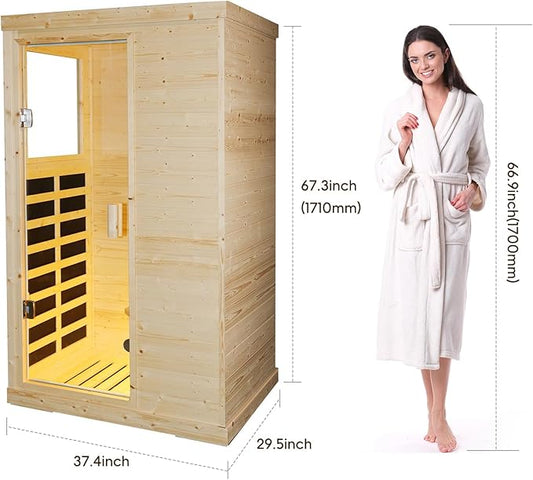 Infrared Saunas for Home,Far Infrared Sauna,900W Low EMF Wooden Indoor Dry Sauna,Spruce Wood Dry Sauna Indoor Sauna Spa with Bluetooth,for Unwell Men,Women,Elderly,1 Person Home Sauna