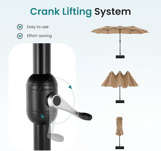SMUG 15FT Large Patio Umbrella with Base Included, Rectangle Table Umbrella Outdoor Patio, Outside Umbrellas for Deck, Market, Backyard, khaki