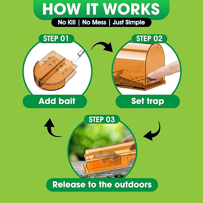 CaptSure Humane Mouse Traps Indoor for Home - Small Trap Indoor/Outdoor, Live Mouse Trap Catch and Release, Pet-Safe Mice Traps- Ideal No Kill Mouse Traps for Rodents, 4 Pack of Humane Mouse Trap
