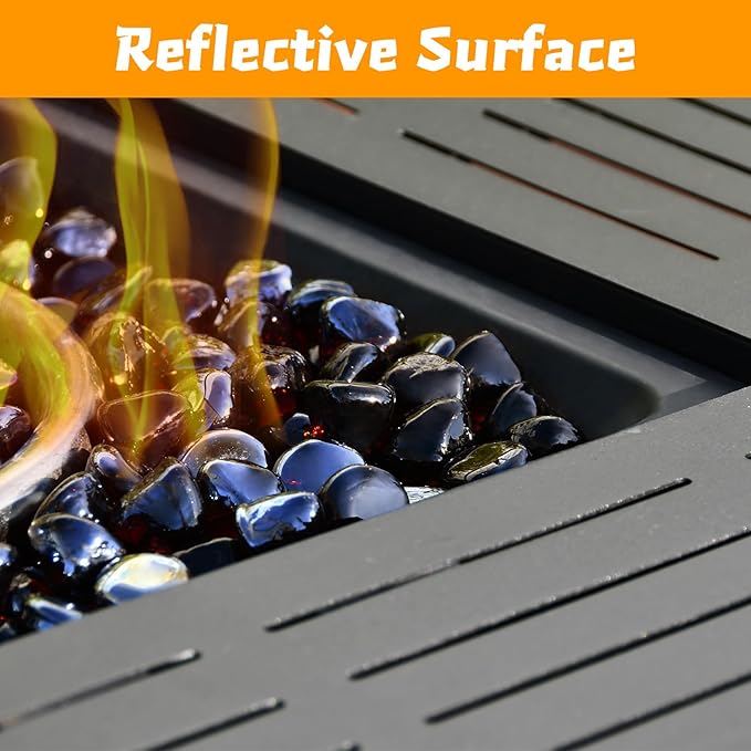 Fire Glass, Fire Pit Rocks for Propane Firepit, Fireplace and Outdoor Decorative, 10LB High Luster 1 Inch Amber Diamonds Glass Beads