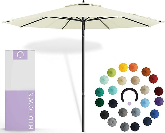 Midtown Umbrellas Push Pop Sunbrella Umbrella 8 Feet Outdoor Umbrella in Canvas Natural Fabric - Patio Umbrella, Backyard Umbrella, Garden Umbrella, Picnic Table Umbrella & Pool Umbrella - Black Pole