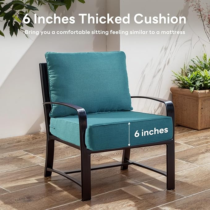 6" Thicker Outdoor Chair Cushion 10 Set - 24" *24" *6" Waterproof Patio Furniture Cushions with Removable Cover, 28D High Density Sponge Filling Thicken Outdoor Patio Cushions - Peacock Blue