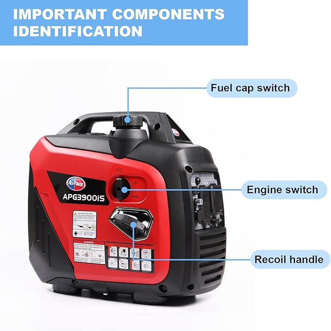 ALL-Power 3300W Peak Power Quiet Inverter Generator, 19.5kg Portable, 67.6dB Low Noise, Commercial Generator for Job Site, Small Business, Outdoor Work, Home Backup (Model: 2020001)