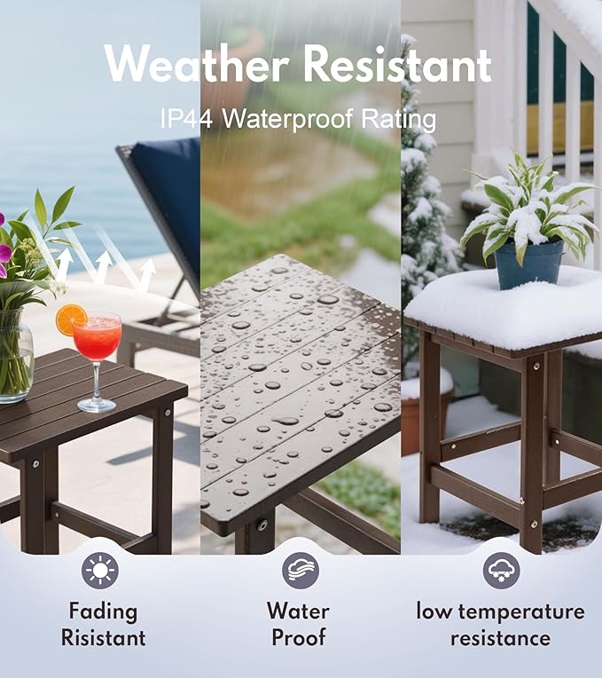 PASAMIC Adirondack Square Outdoor Side Table, HDPE Small Outdoor Table, Patio End Table for Patio, Pool, Backyard, Weather-Resistant (Brown)