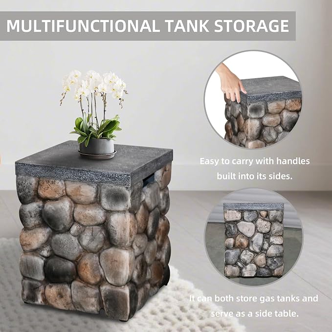 Propane Tank Cover Table, Square Tank Container Fits Standard 20 lb Cylinder Bottle Storage Box Hideaway Table, Gas Tank Holder for Outdoor Gas Fire Pits