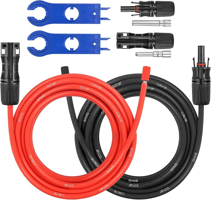 8AWG Solar Extension Panel Cable - 20FT Solar Wire with Waterproof Female and Male Connector and Solar Panel Adaptor Kit Tool PV Wire for RV, Home, Boat, Solar Panels(20feet Red + 20feet Black)